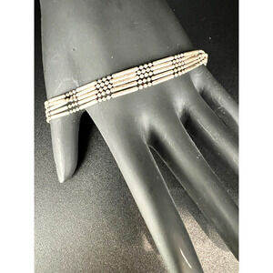 AZ Sterling Silver Vintage Bar & Bead Modernist Chain Link Design Bracelet Italy
